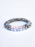 Matching Bracelets • Grey Landscape Jasper, Rose Quartz & Aquamarine