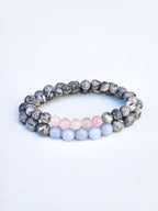 Matching Bracelets • Grey Landscape Jasper, Rose Quartz & Aquamarine