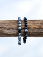 Matching Bracelets • Black Obsidian & Grey Landscape Jasper
