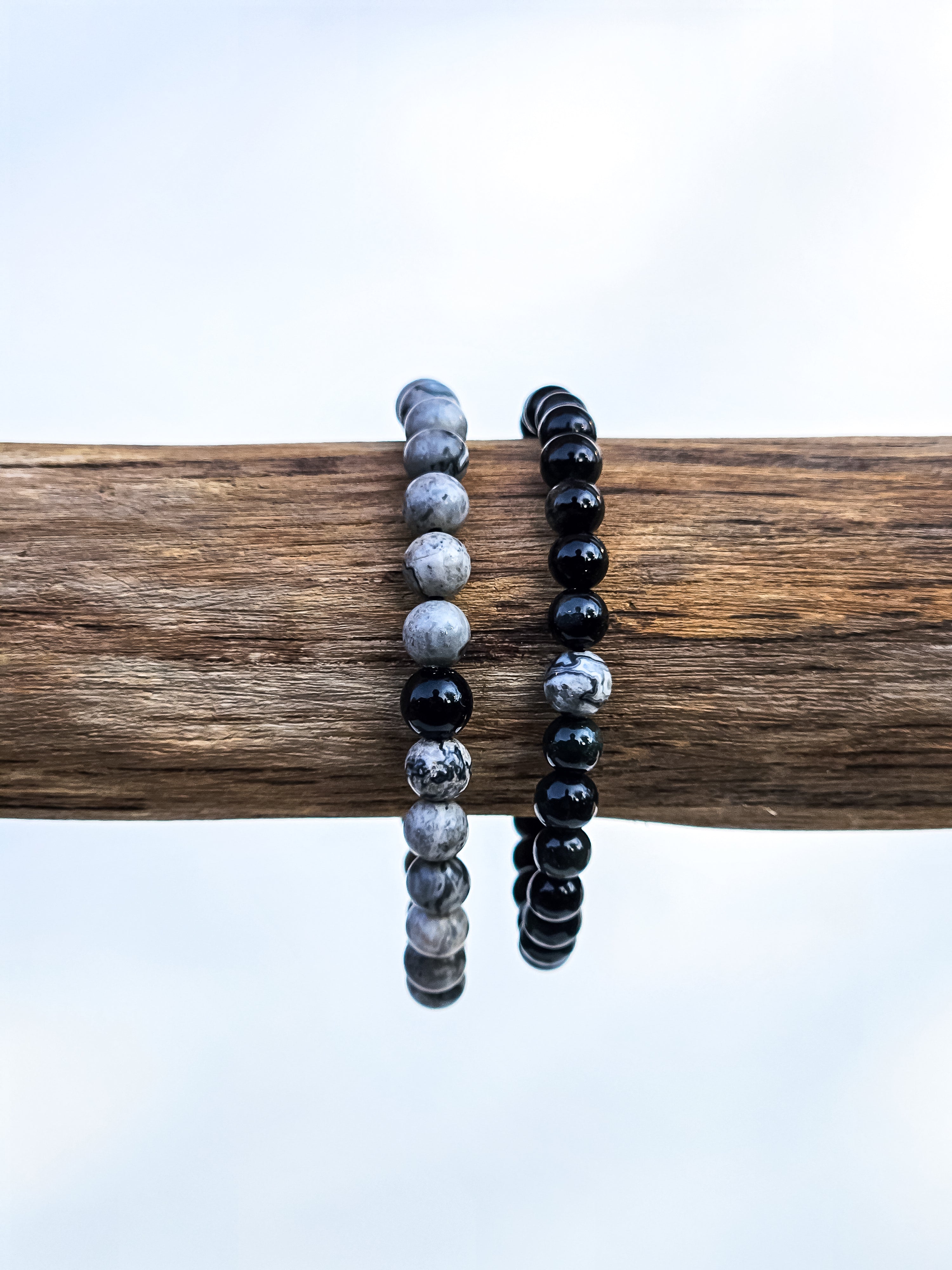Matching Bracelets • Black Obsidian & Grey Landscape Jasper