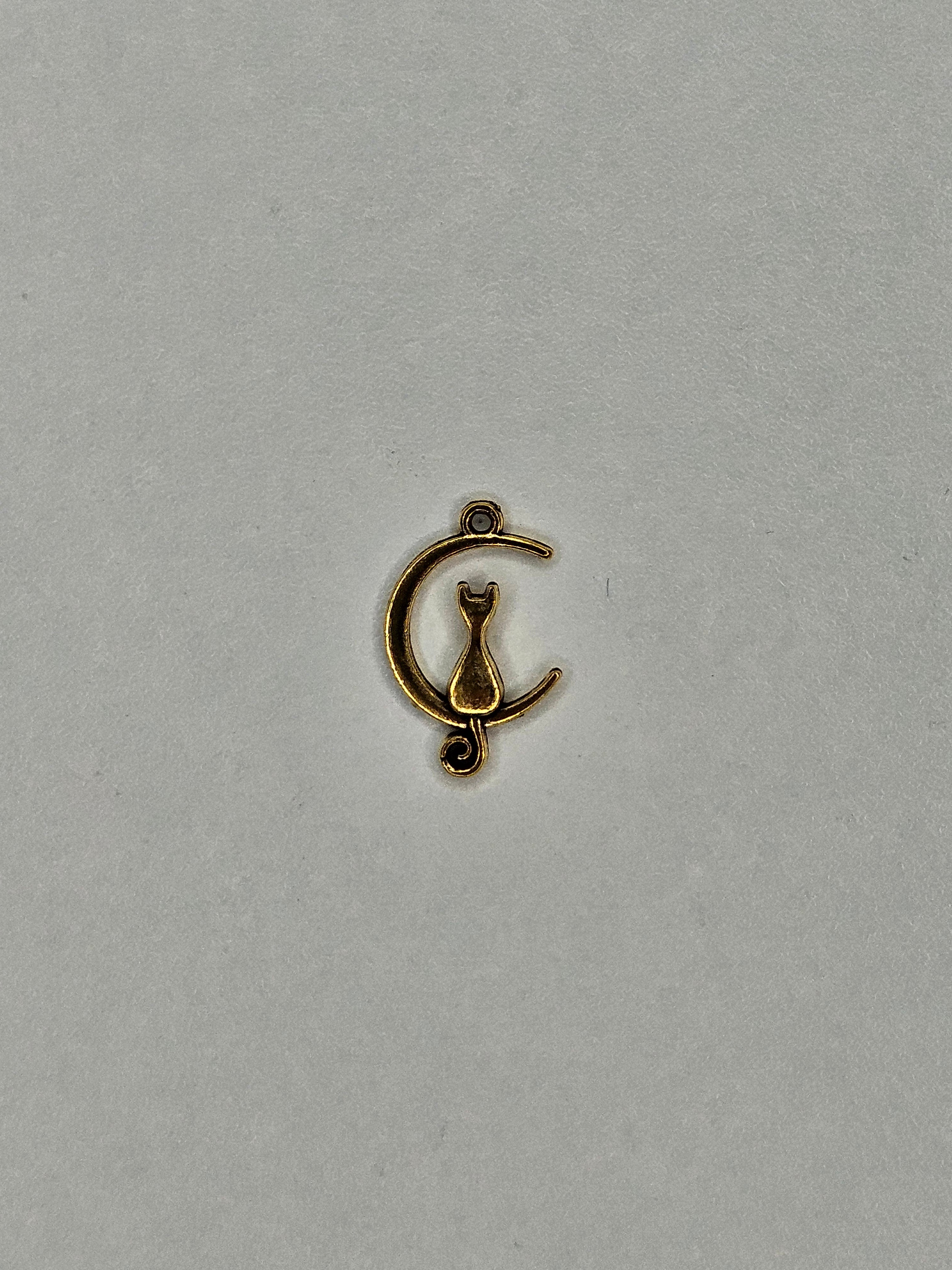 Pendentif lune + chat or 002