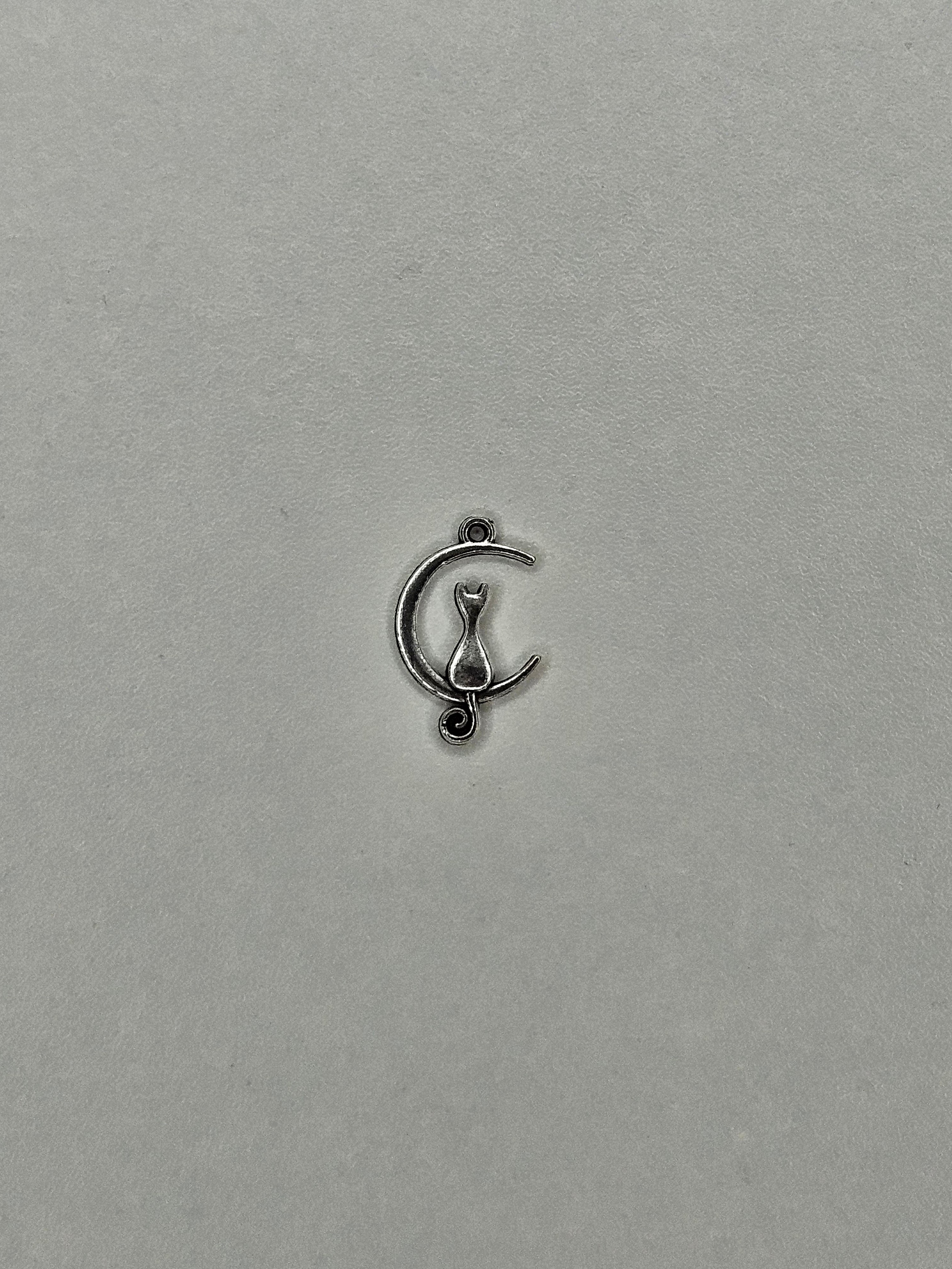 Pendentif lune + chat argent 002