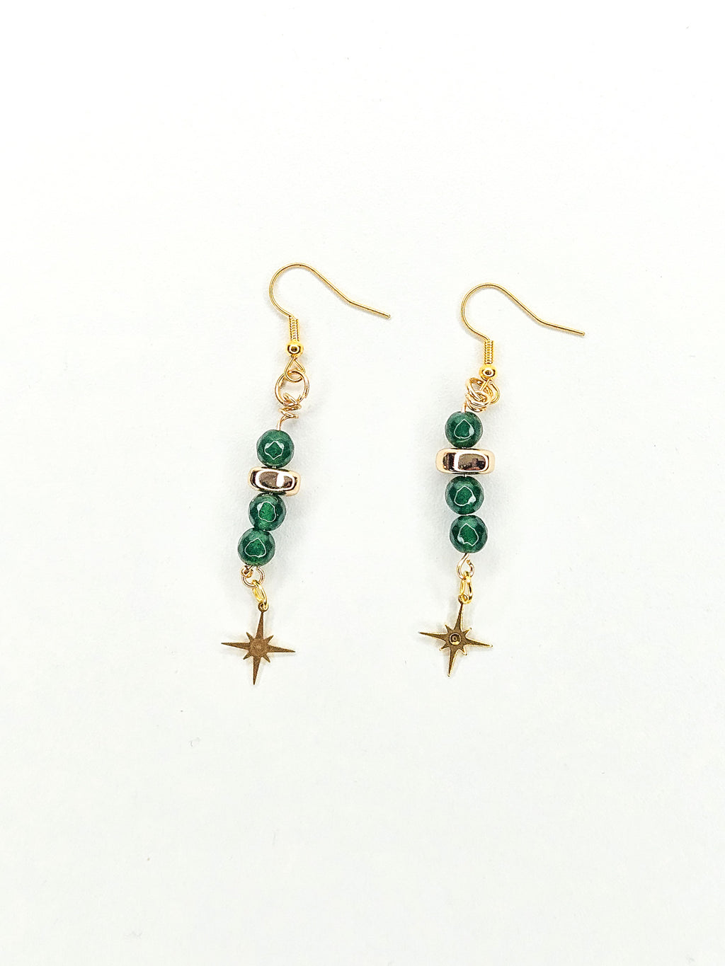 Boucles d'oreilles dorées • Jade émeraude