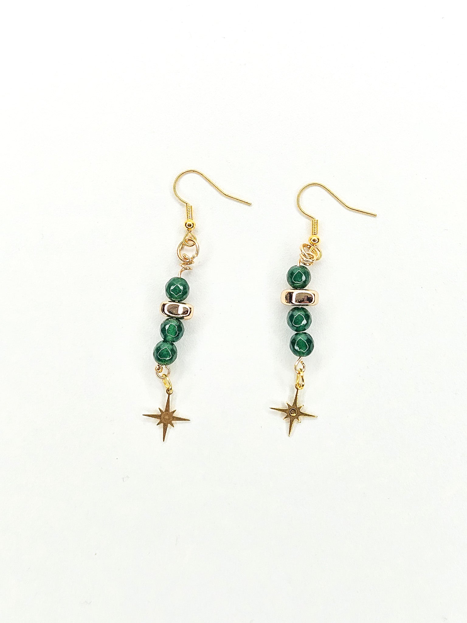 Boucles d'oreilles dorées • Jade émeraude