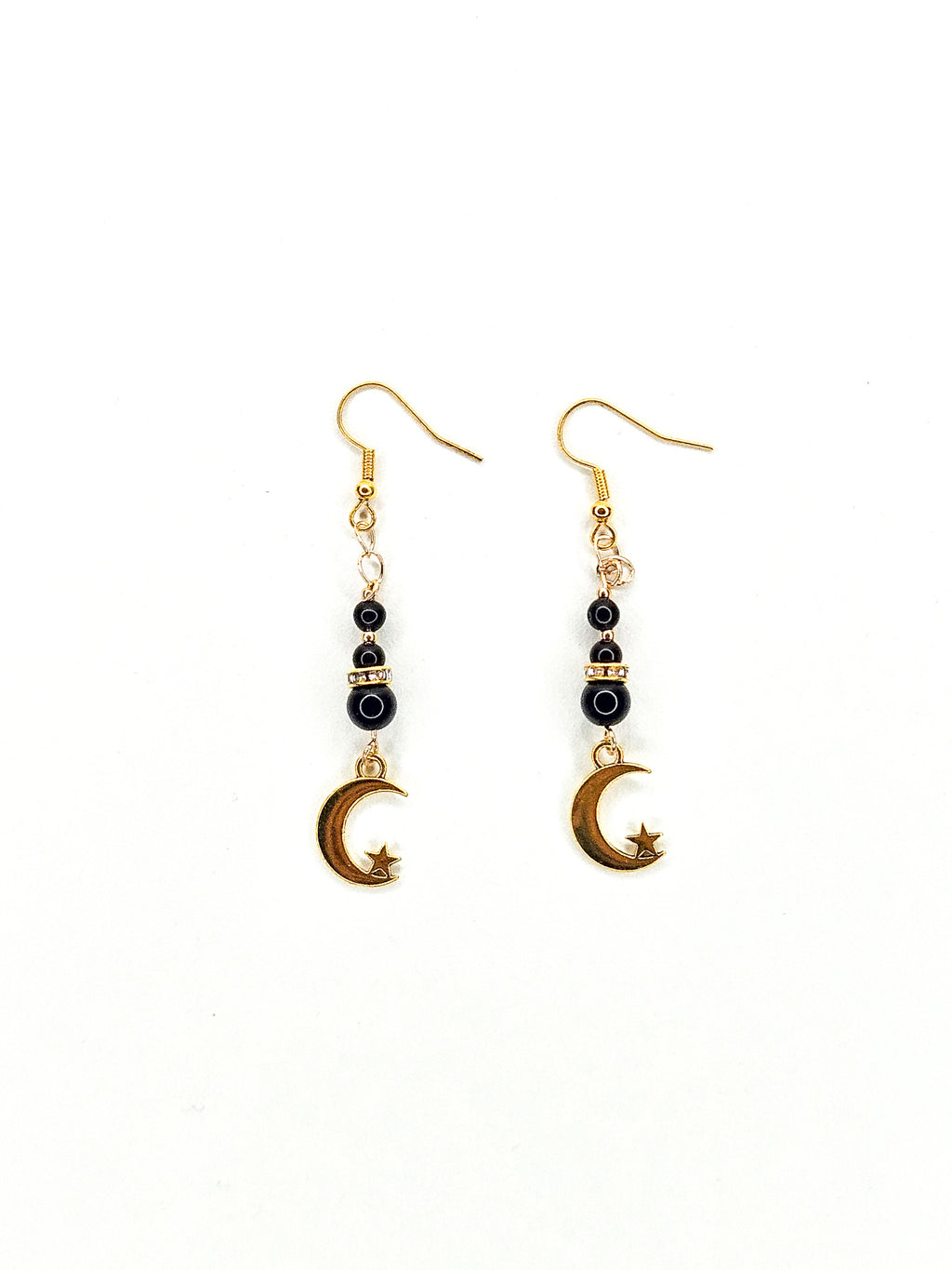 Boucles d'oreilles dorées • Obsidienne noire