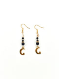 Boucles d'oreilles dorées • Obsidienne noire