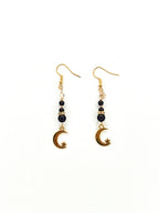 Boucles d'oreilles dorées • Obsidienne noire