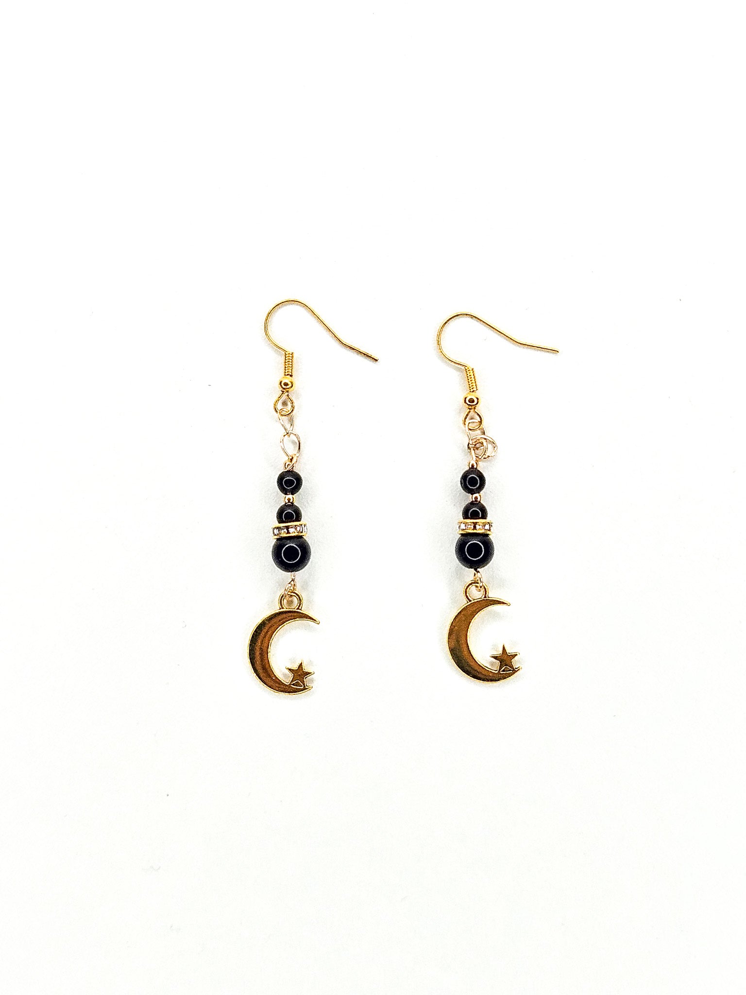 Boucles d'oreilles dorées • Obsidienne noire