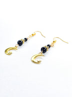 Boucles d'oreilles dorées • Obsidienne noire