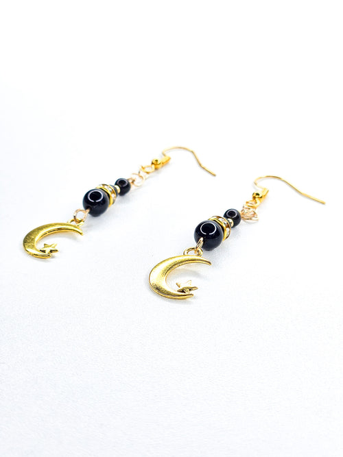 Gold earrings • Black obsidian
