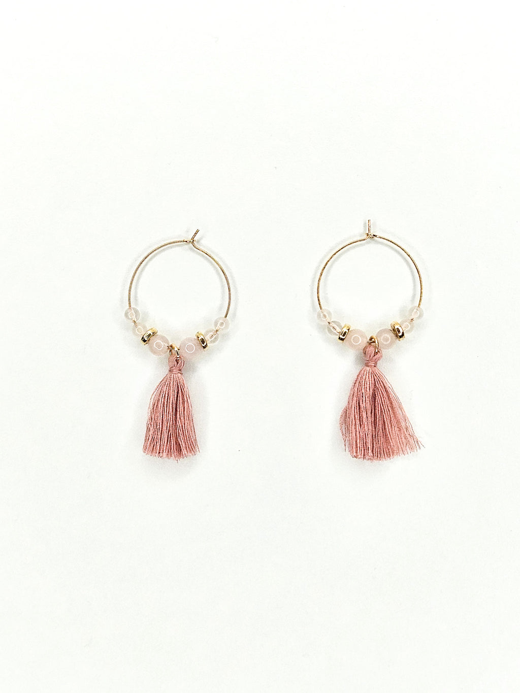 Boucles d'oreilles dorées • Quartz rose
