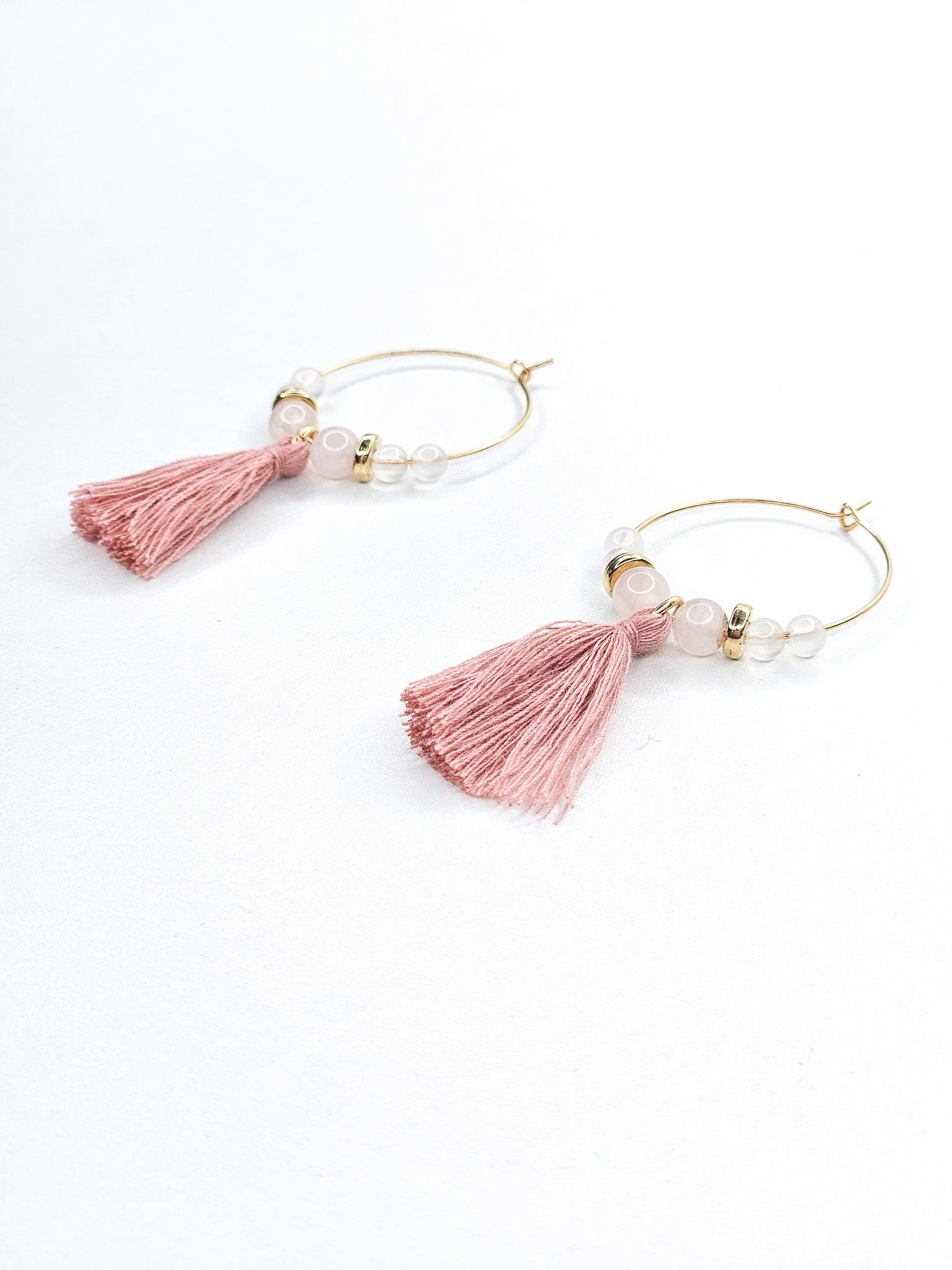Boucles d'oreilles dorées • Quartz rose