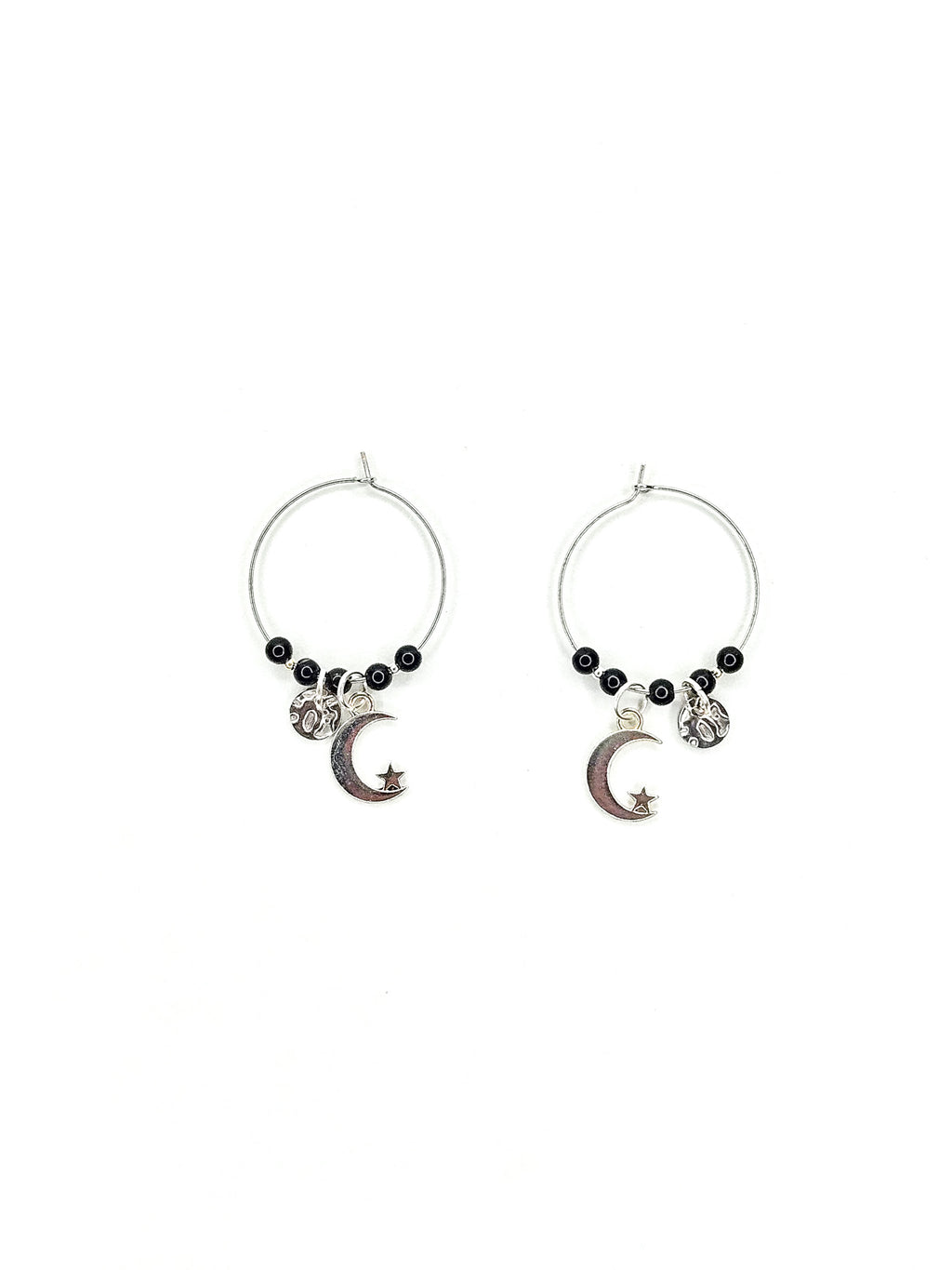 Boucles d'oreilles argentées • Obsidienne noire