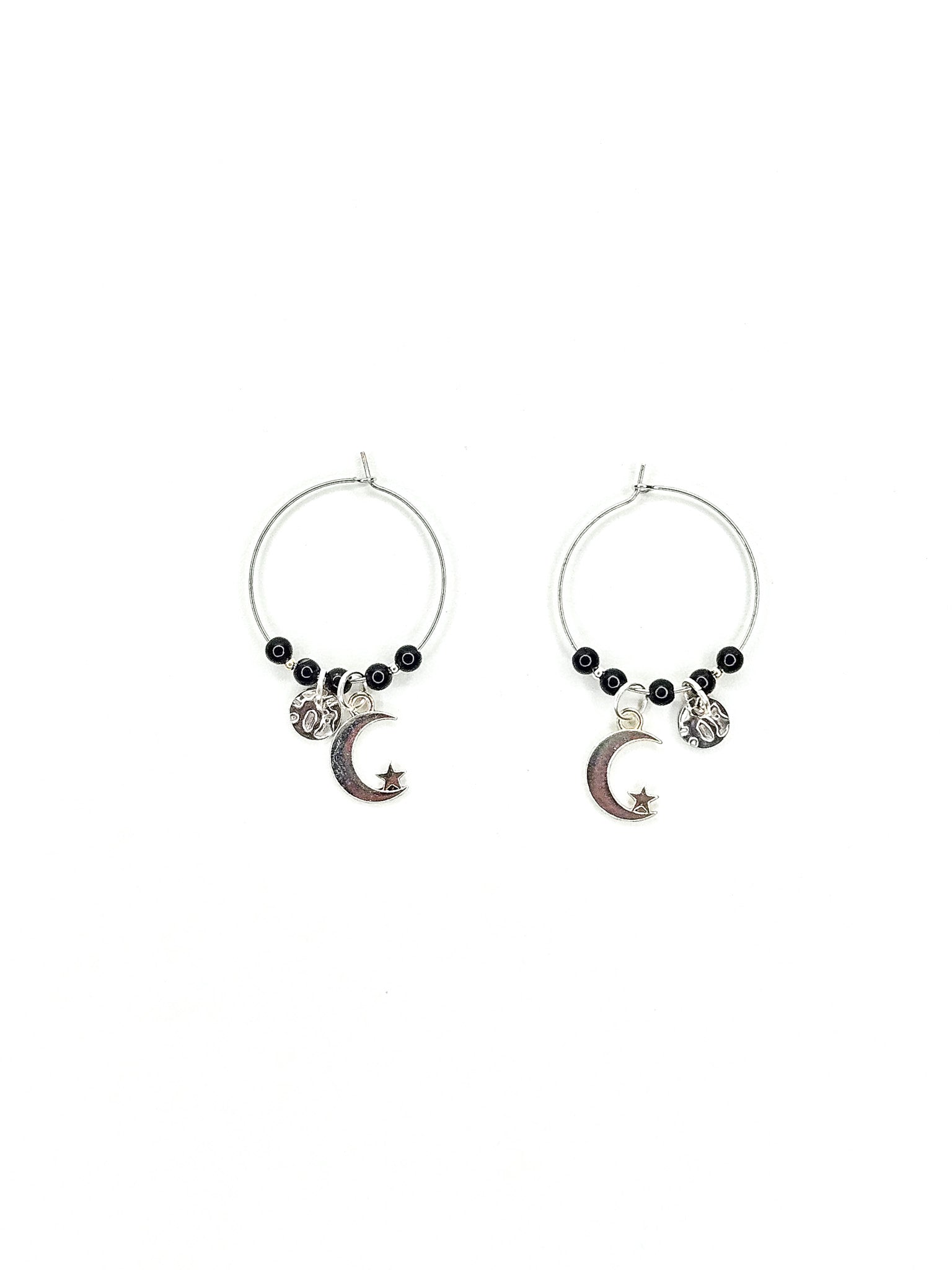 Boucles d'oreilles argentées • Obsidienne noire