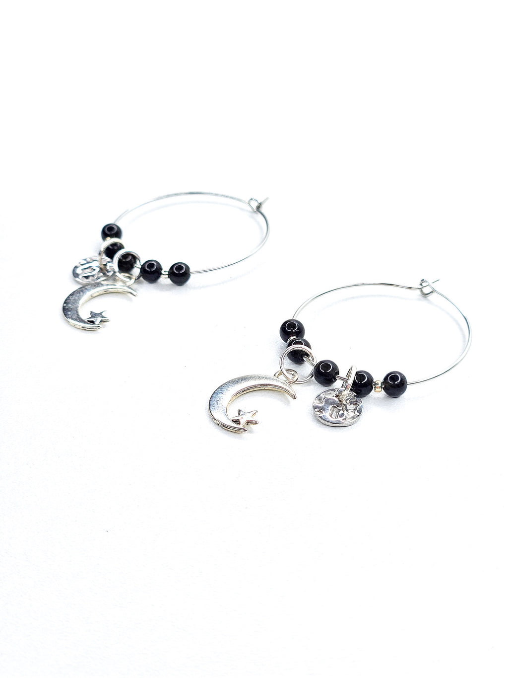 Boucles d'oreilles argentées • Obsidienne noire
