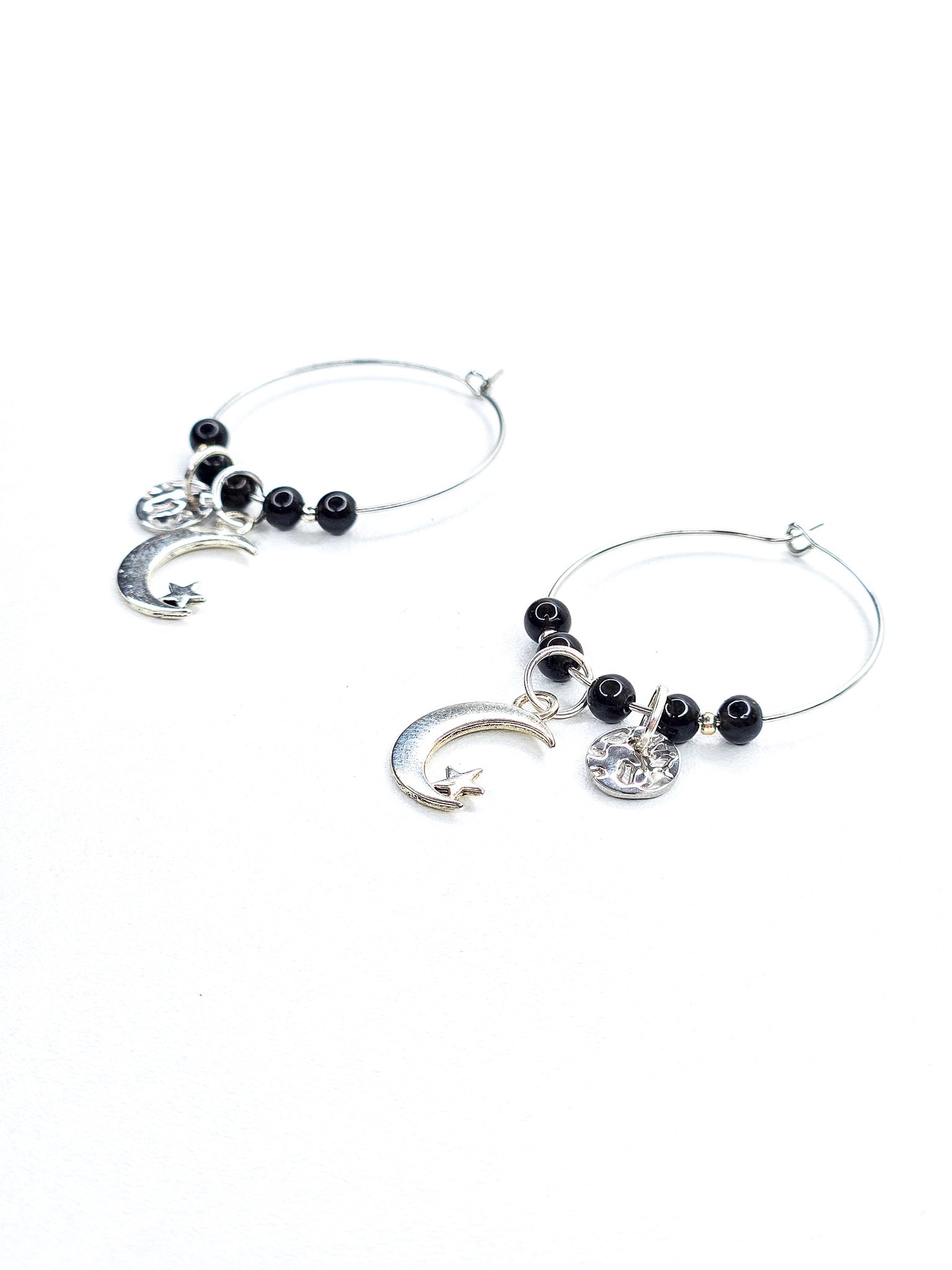 Boucles d'oreilles argentées • Obsidienne noire