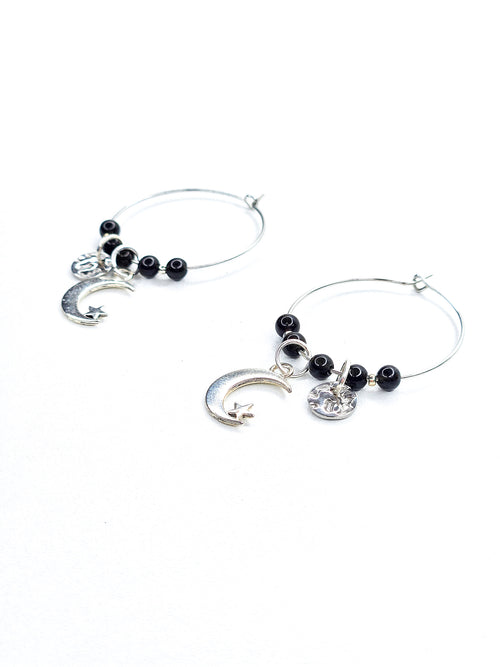 Boucles d'oreille argentées • Obsidienne noire