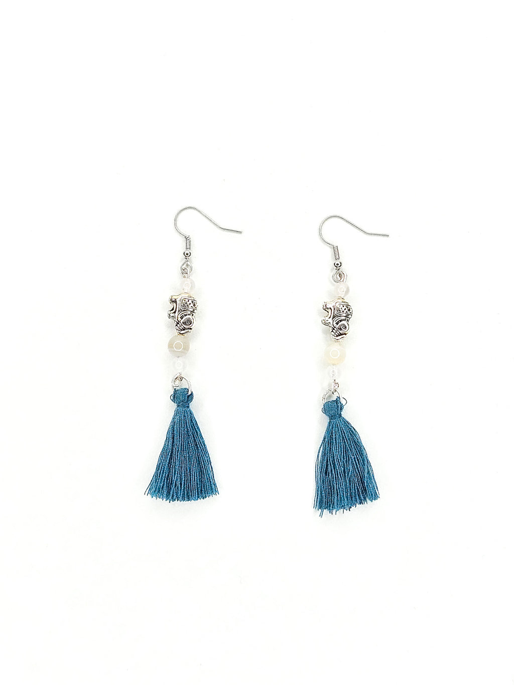 Boucles d'oreilles argentées • Pierre de lune & Agate du Botswana