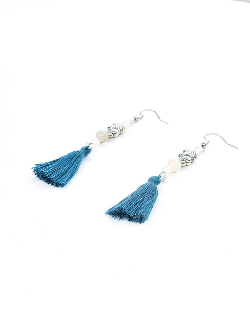 Boucles d'oreille argentées • Pierre de lune & Agate du Botswana
