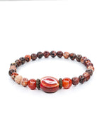 Bracelet • Jaspe léopard & Agate orange (6 mm) avec une perle plate en céramique