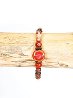Bracelet • Jaspe léopard & Agate orange (6 mm) avec une perle plate en céramique