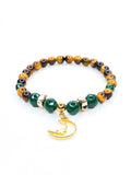 Bracelet • Oeil de tigre & Jade émeraude avec pendentif lune
