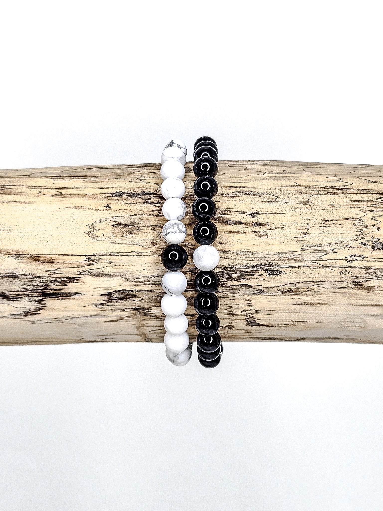 Matching Bracelets • White Howlite & Black Obsidian