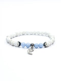 Bracelet • Angélite & Pierre de lave blanche (6 mm) avec perles argentées "Lune"