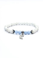 Bracelet • Angélite & Pierre de lave blanche (6 mm) avec perles argentées "Lune"