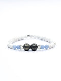 Bracelet • Angélite, Pierre de lave blanche & Pyrite (8 mm & 6 mm) avec perles argentées "Lune"