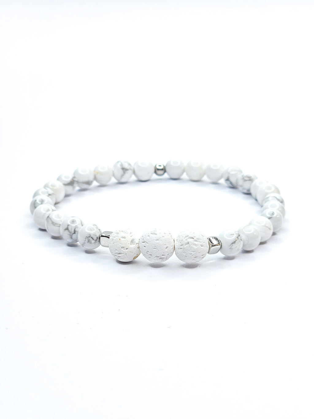 Bracelet • Howlite blanche & Pierre de lave blanche (6 mm & 8 mm)