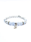 Bracelet • Aigue marine, Angélite & Howlite blanche (6 mm & 8 mm) avec pendentif argenté "Lune"