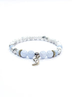 Bracelet • Aigue marine, Angélite & Howlite blanche (6 mm & 8 mm) avec pendentif argenté "Lune"