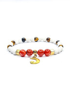 Bracelet • Agate orange, Oeil de tigre & Pierre de lave blanche (6 mm & 8 mm) avec pendentif doré "Lune et étoile"