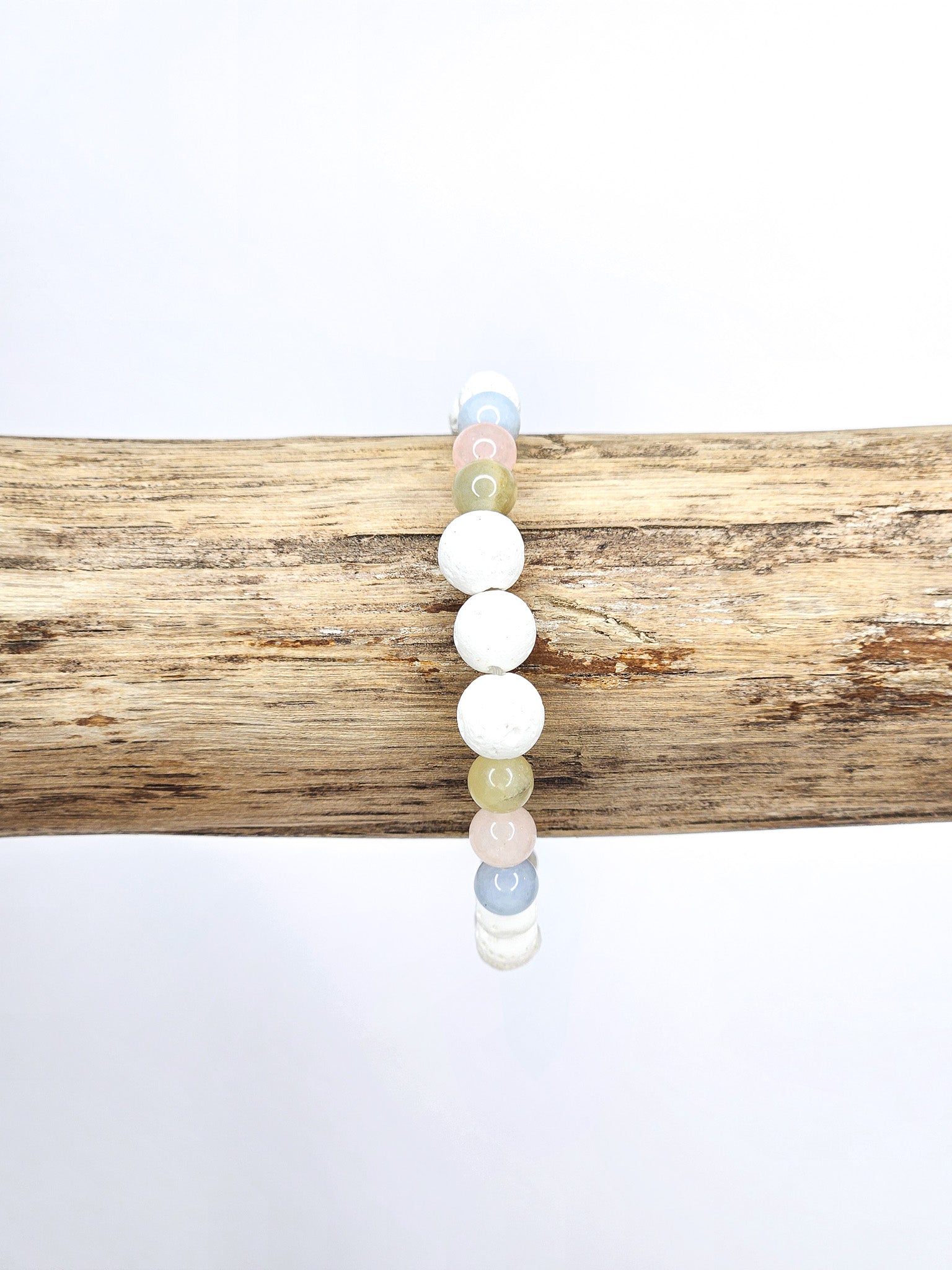 Bracelet • Béryl & Pierre de lave blanche (8 mm & 6 mm)