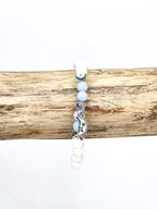 Bracelet • Angélite & Pierre de lave blanche (6 mm) avec perles argentées "Lune"