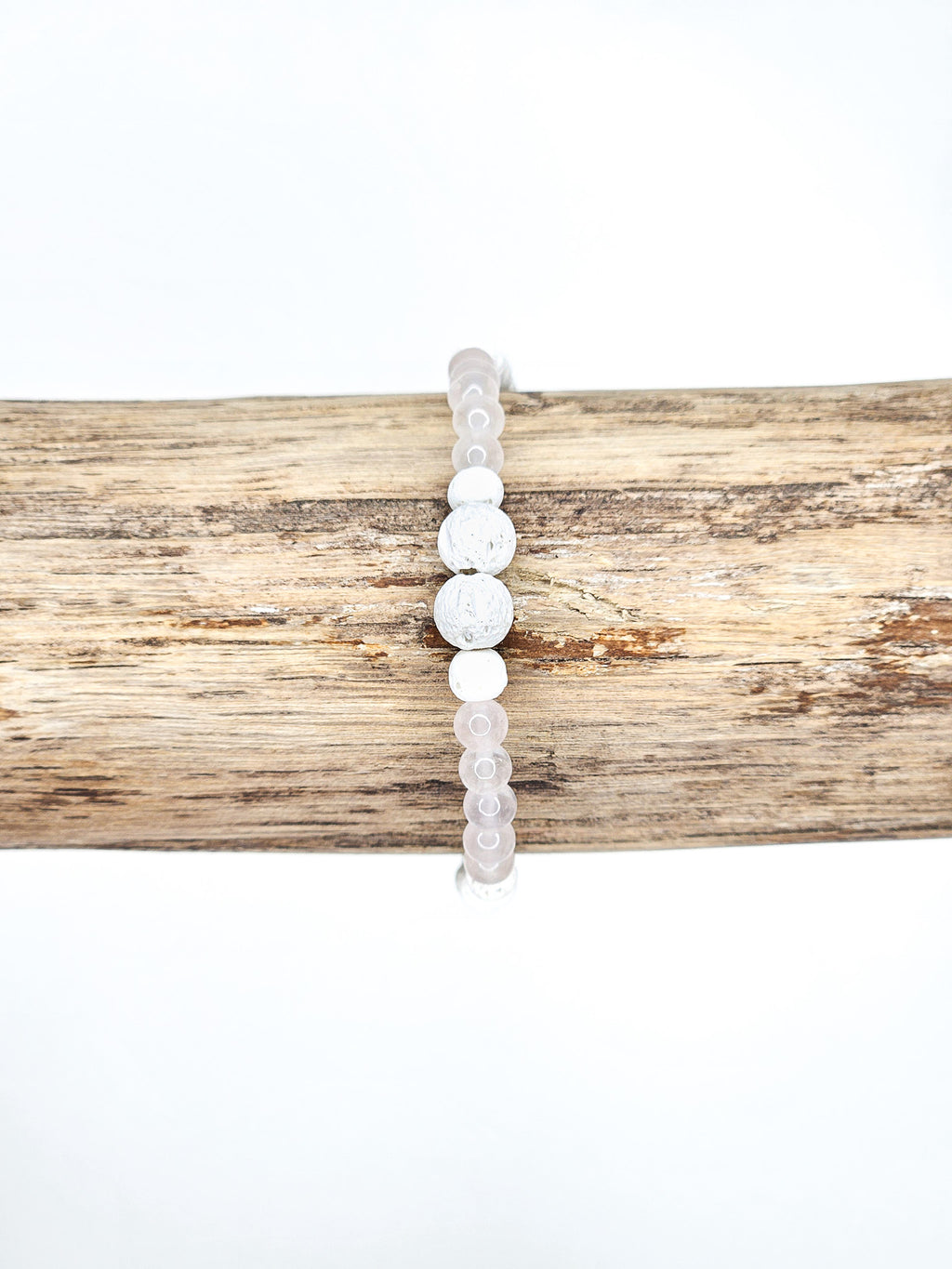 Bracelet • Pierre de lave blanche & Quartz rose (6 mm & 4 mm)