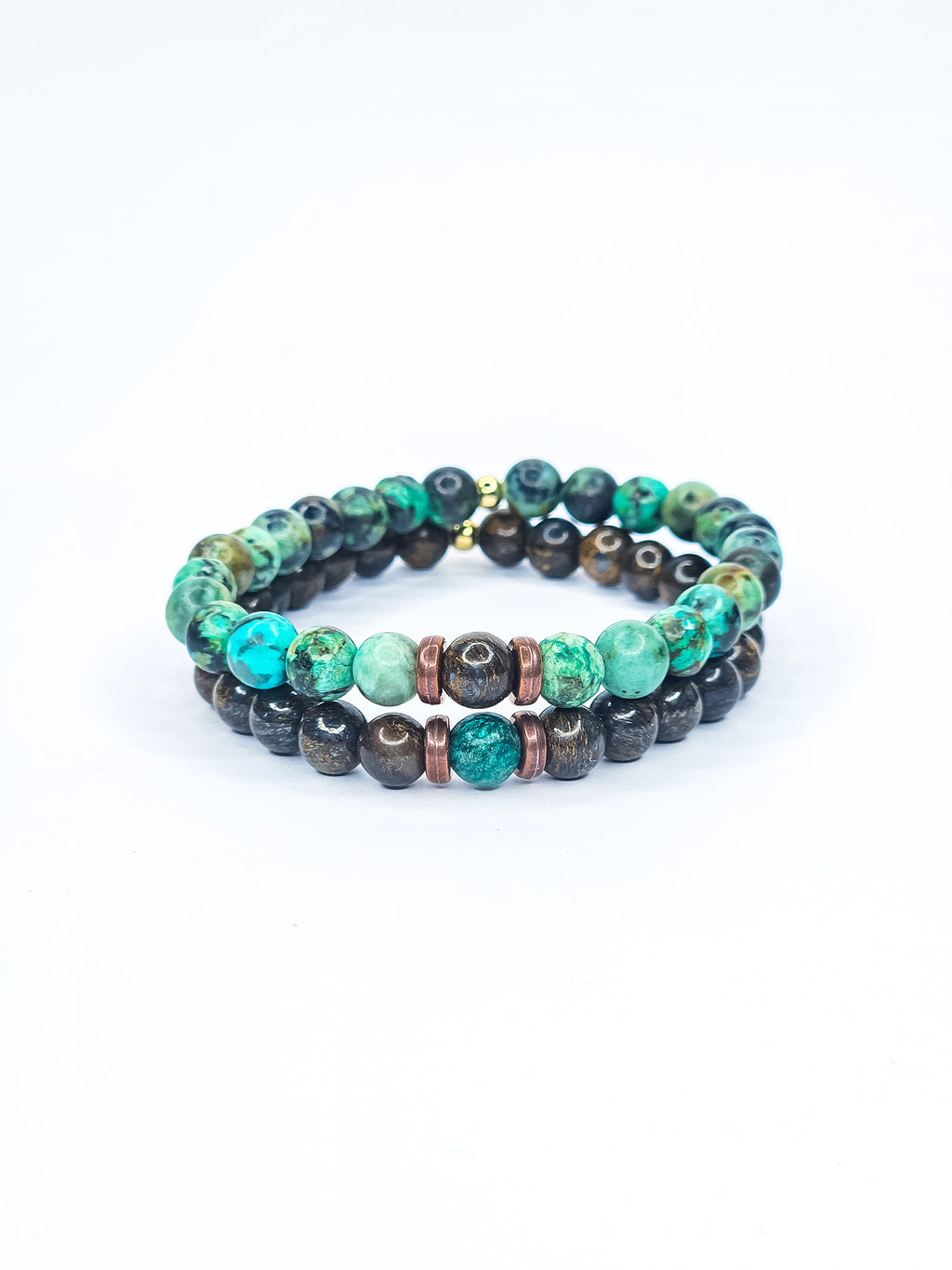 Bracelets duo • Turquoise africaine & Bronzite (6 mm)