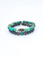 Bracelets duo • Turquoise africaine & Bronzite (6 mm)