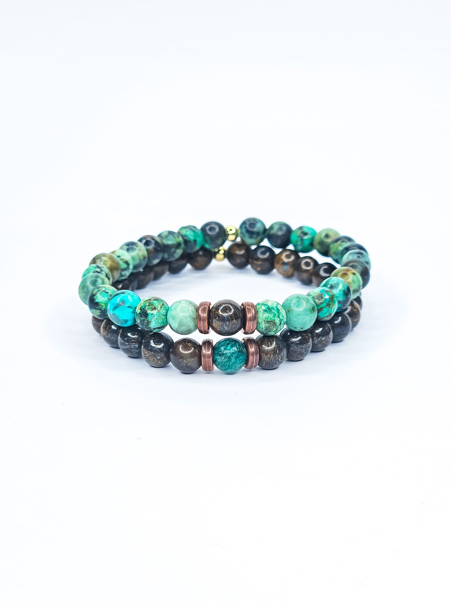Bracelets duo • Turquoise africaine & Bronzite (6 mm)