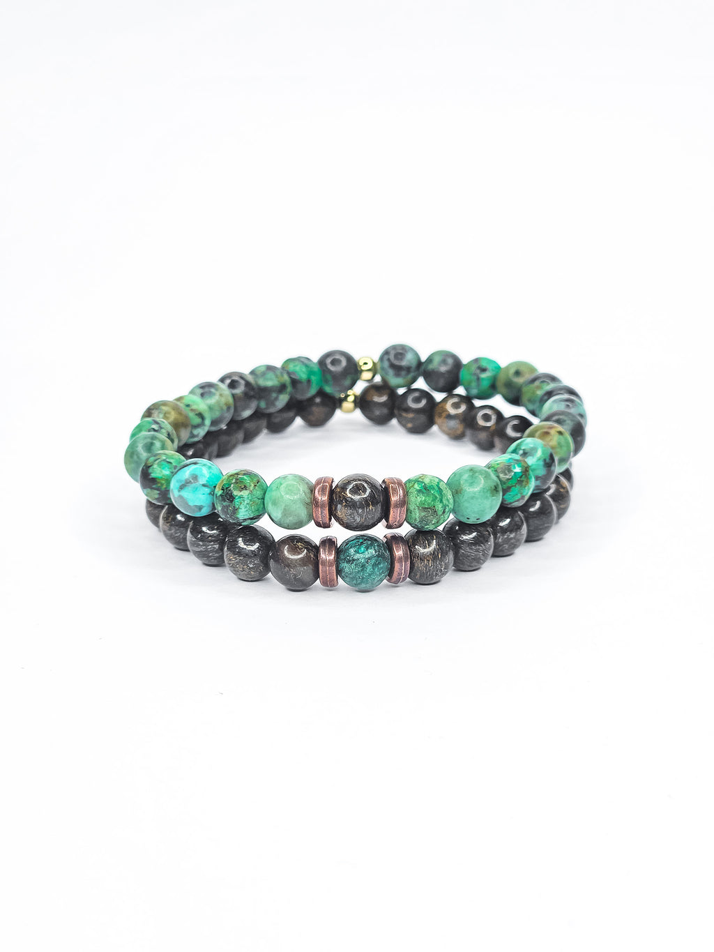 Bracelets duo • Turquoise africaine & Bronzite (6 mm)