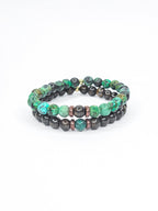 Bracelets duo • Turquoise africaine & Bronzite (6 mm)