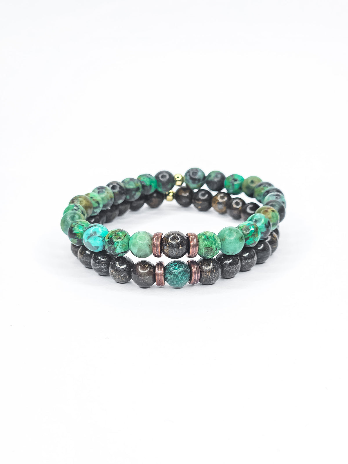 Bracelets duo • Turquoise africaine & Bronzite (6 mm)