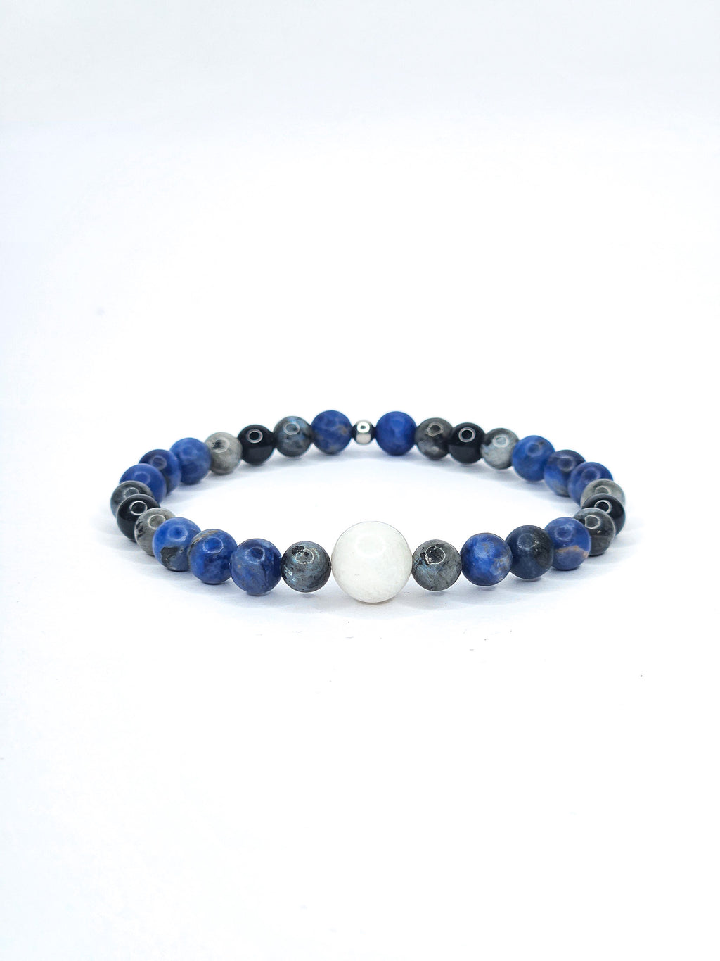 Bracelet • Lune • Pierre de Lune, Larvikite, Obsidienne noire & Sodalite (6 mm)