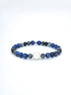 Bracelet • Lune • Pierre de Lune, Larvikite, Obsidienne noire & Sodalite (6 mm)