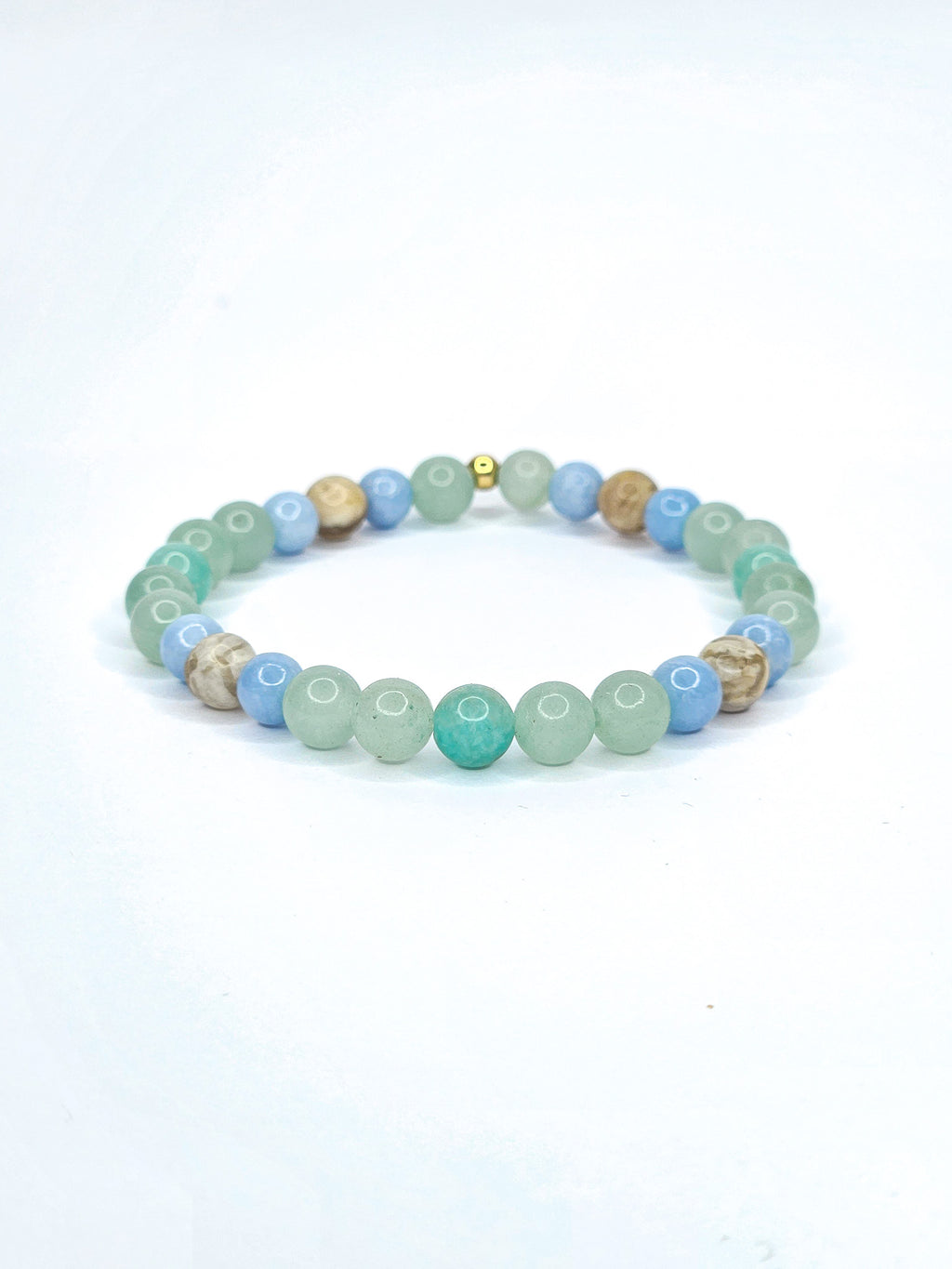 Bracelet • Lac • Agate du désert, Amazonite, Aventurine verte & Angélite (6 mm)