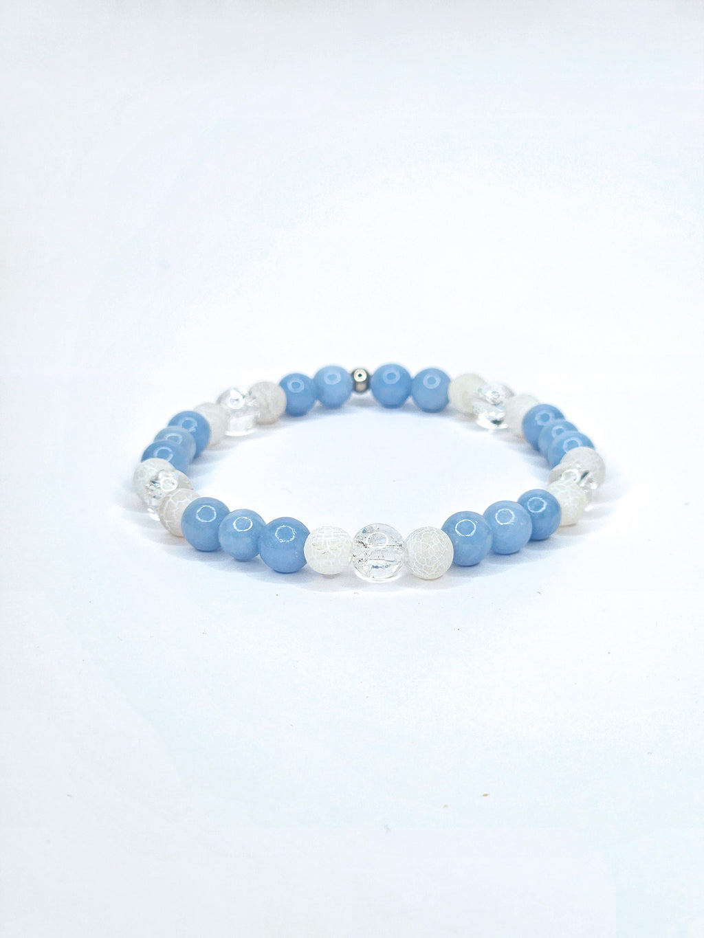 Bracelet • Glacier • Angélite, Howlite blanche & Cristal de roche craquelé (6 mm)