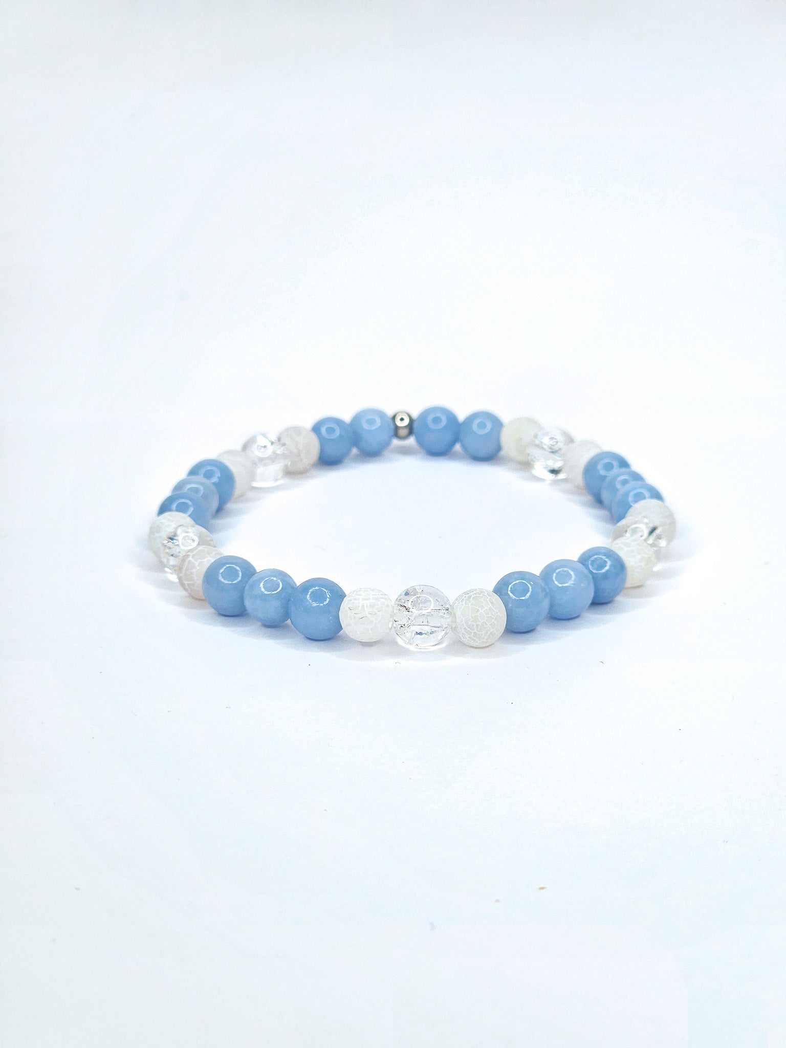 Bracelet • Glacier • Angélite, Howlite blanche & Cristal de roche craquelé (6 mm)