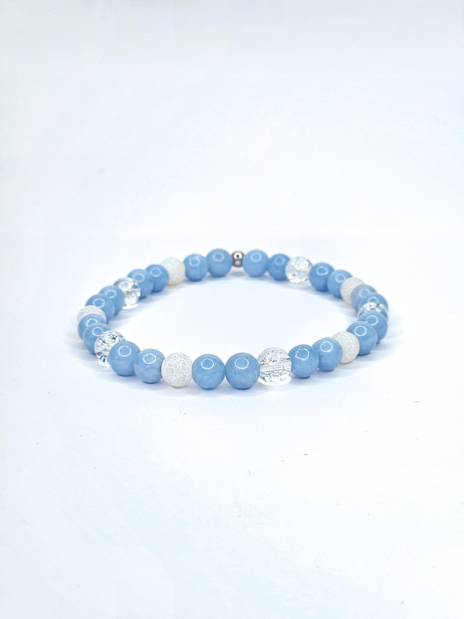 Bracelet • Glacier • Angélite, Howlite blanche & Cristal de roche craquelé (6 mm)