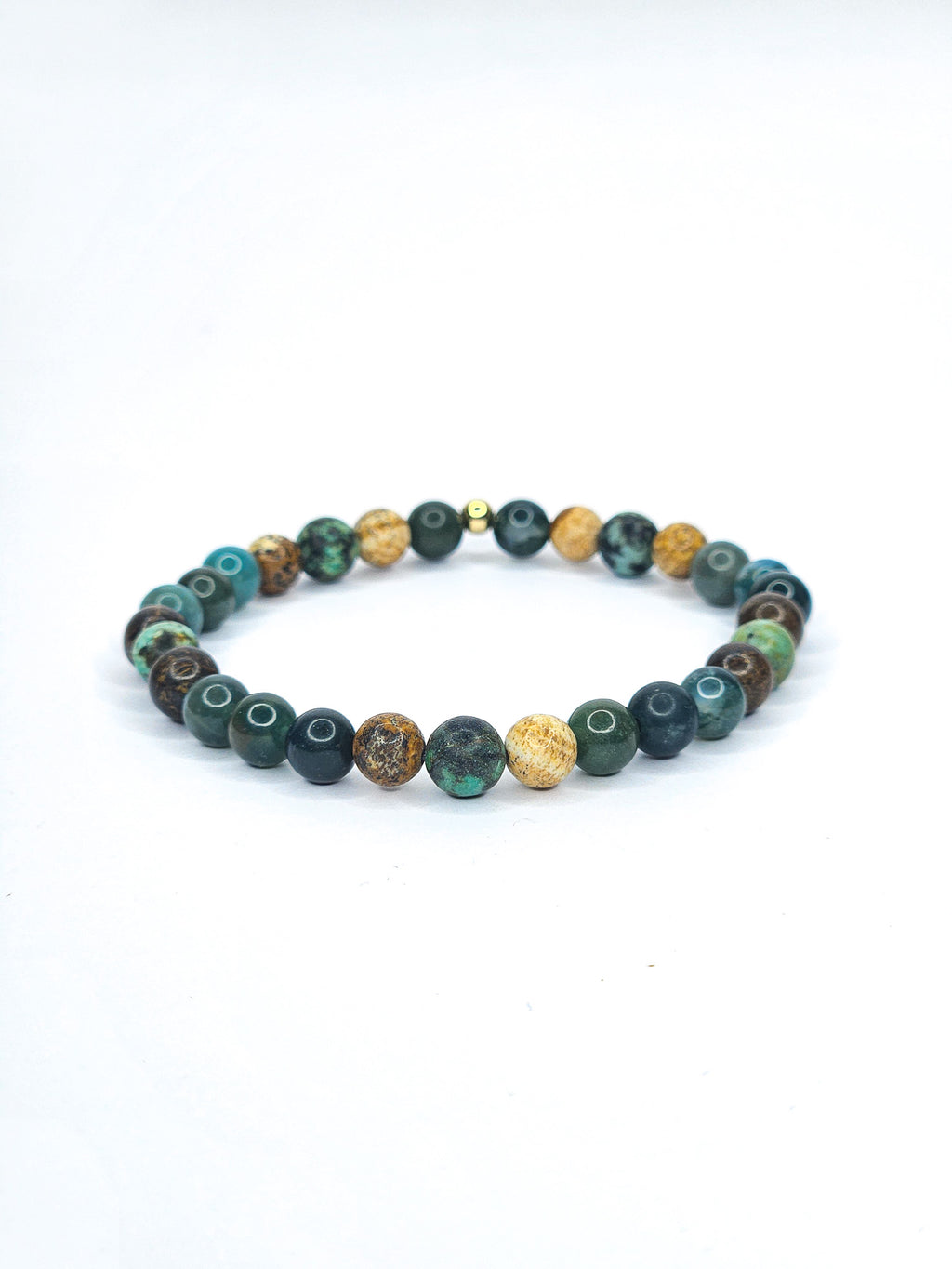 Bracelet • Forêt • Agate mousse, Bronzite, Jaspe paysage & Turquoise africaine (6 mm)